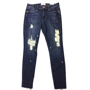 Frame Le High Destroyed/Raw Hem Skinny Jeans